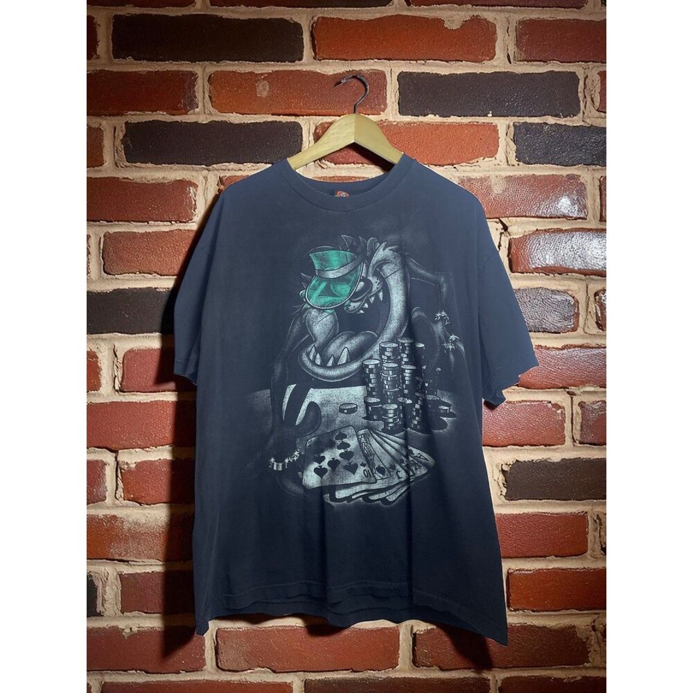 Vintage Looney Tunes Taz Poker Tee – Fits Like XL – Black